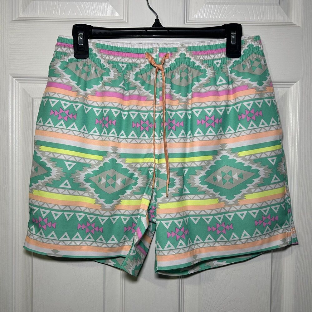Chubbies Swim Shorts Men's Medium Green Geometric 5.5 Lined Quick Dry Beach NWOT